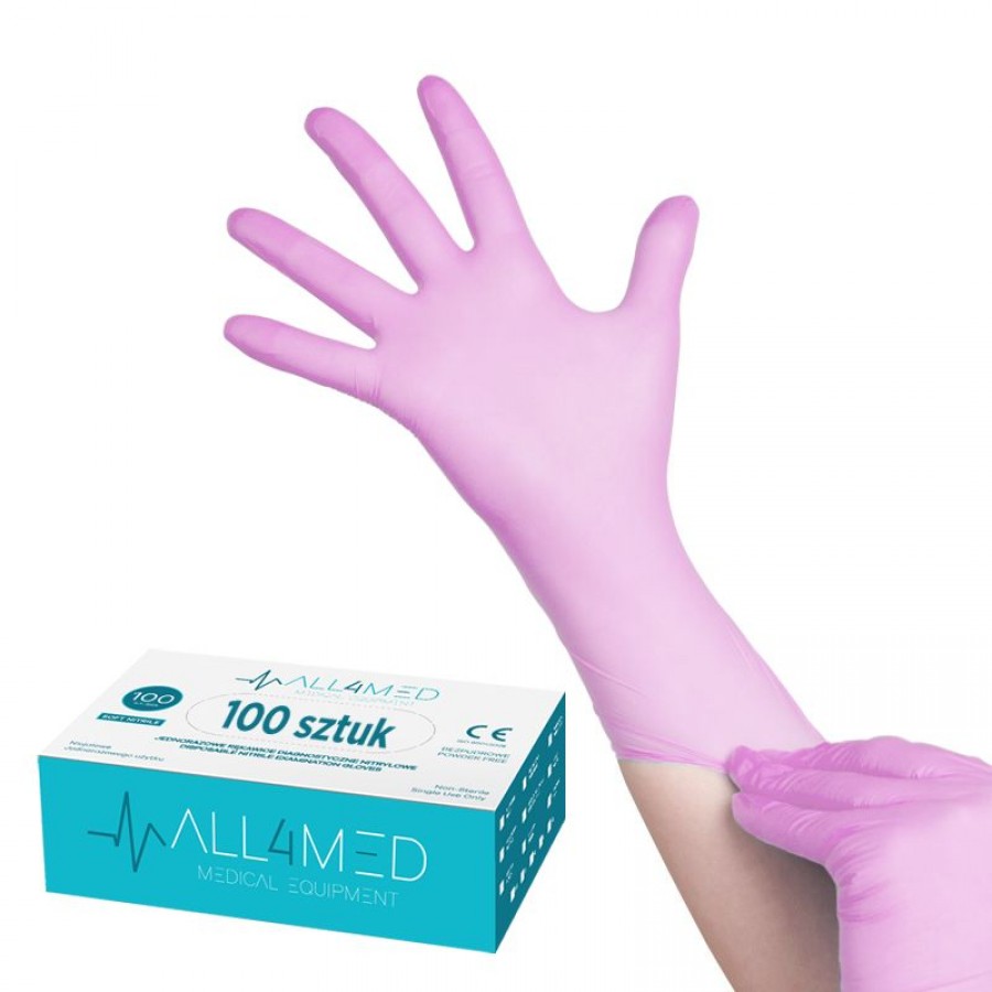 Pirštinės ALL4MED vienkartinės nitrilo rausvos spalvos M